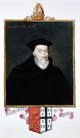 Portrait of Nicholas Heath (c.1501-78) Archbishop of York from 'Memoirs of the Court of Queen Elizab