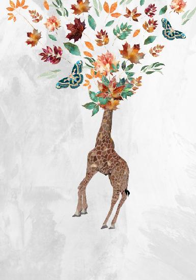 Giraffe Autumn Leaves Head