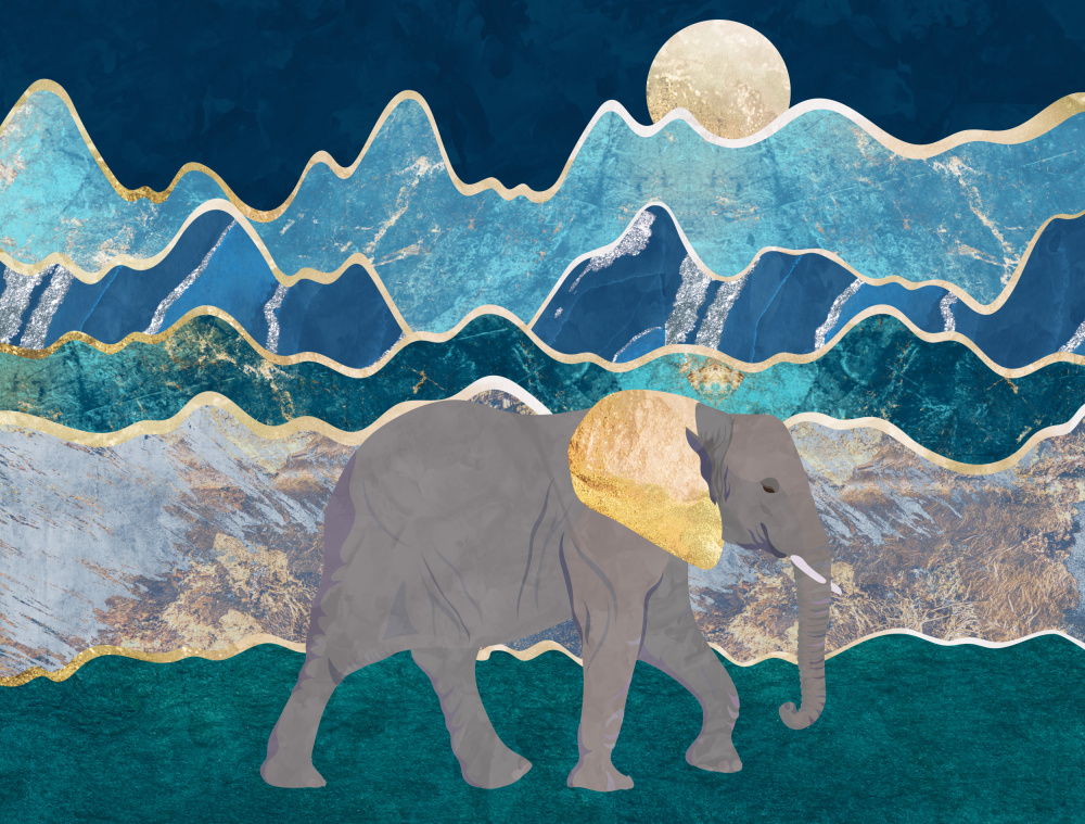 Landscape elephant moonlit mountains van Sarah Manovski