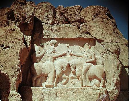 Relief depicting the investiture of King Ardashir I (c.210-241) founder of the Sassanian empire in a van Sasanian