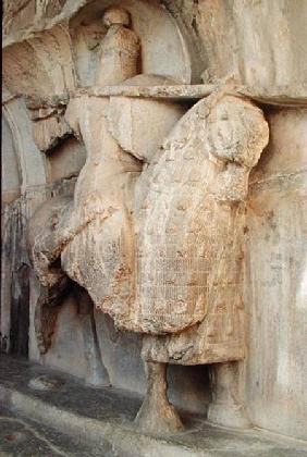 Carving of Khosrow Parviz on his horse Shabdiz with the equipment of a heavy-armoured knight