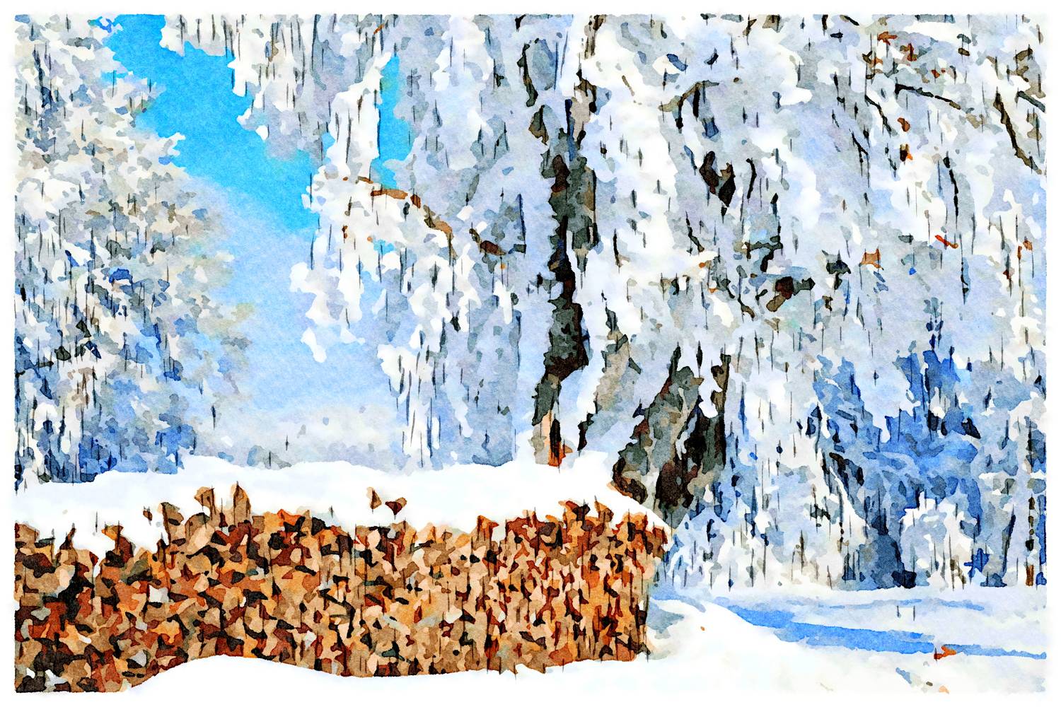 Holzstapel im Winter van Saskia Ben Jemaa