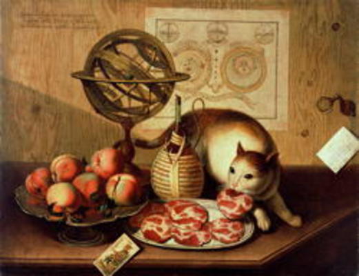 Still Life with Cat (oil on canvas) van Sebastiano Lazzari