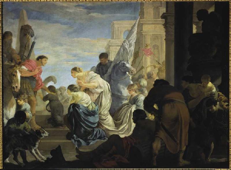Die Begegnung von Antonius und Cleopatra van Sébastien Bourdon
