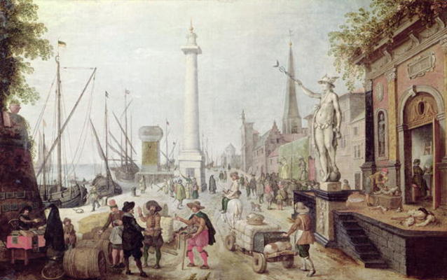 The Ancient Port of Antwerp (oil on canvas) van Sebastien Vrancx