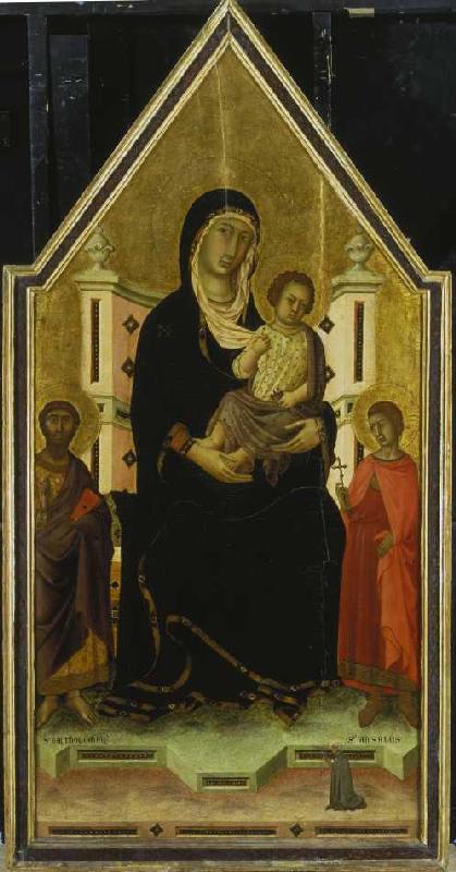 Madonna mit Kind und den heiligen Bartholomäus und Ansanus. van Segna di Buonaventura