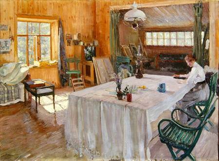 In the House of the Artist Konstantin Korovin (1861-1939) van Sergei Arsenevich Vinogradov