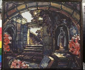 Stage design for the theatre play Sister Beatrice by M. Maeterlinck