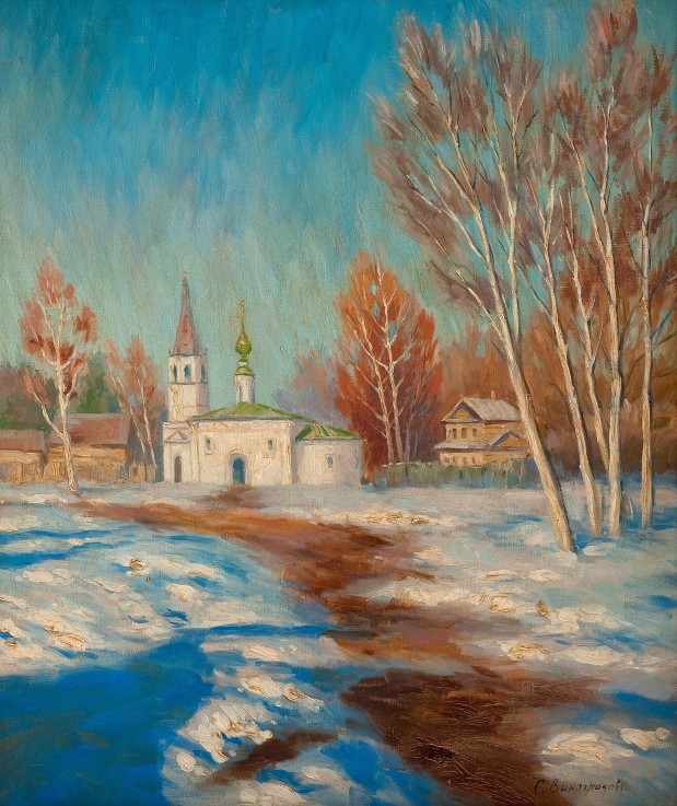 Spring Landscape van Sergej Arsenjewitsch Winogradow