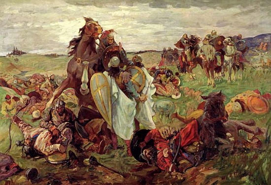 The Battle between Russians and Tatars van Sergey Nikolayevich Arkhipov