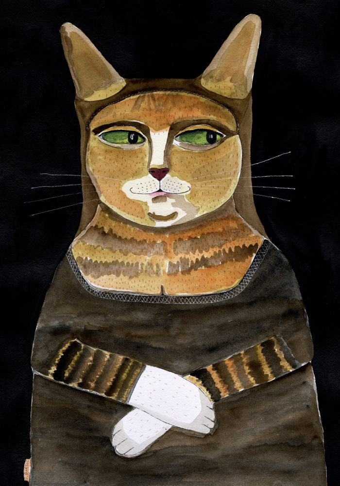 Mona Lisa Cat Funny Cat Humour Ginger Orange Cat van Sharyn Bursic