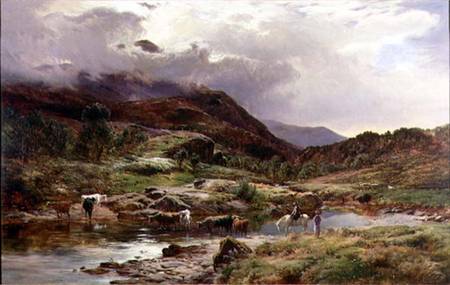 A Mountainous River Scene with Cattle in the Foreground van Sidnay Richard Percy