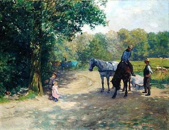 Landscape with Horse and Cart van Arthur Siebelist