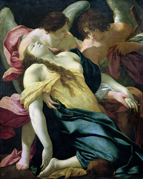Mary Magdalene Carried by Angels van Simon Vouet