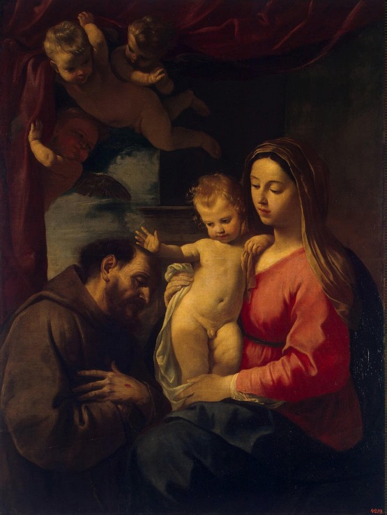 Madonna with the Child and Saint Francis of Assisi van Simone Cantarini
