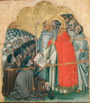 St. Bernard Tolomeo (1272-1348) giving the Rule to his Order (tempera on canvas) van Simone dei Crocifissi