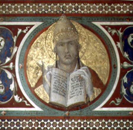 Maesta: St. Gregory, detail from the frame van Simone Martini