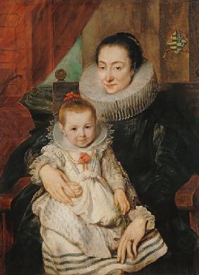 Bildnis der Marie Clarisse, Frau des Jan Woverius, mit ihrem Kind.
