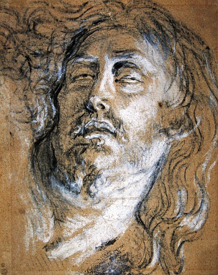 Head of the dead Christ (charcoal & chalk on paper) van Sir Anthony van Dyck