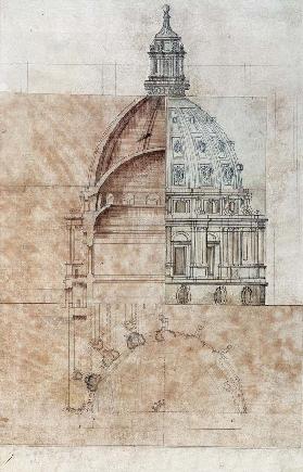 The 'Definitive Design': section, elevation and half plan of St. Paul's Cathedral dome cil on