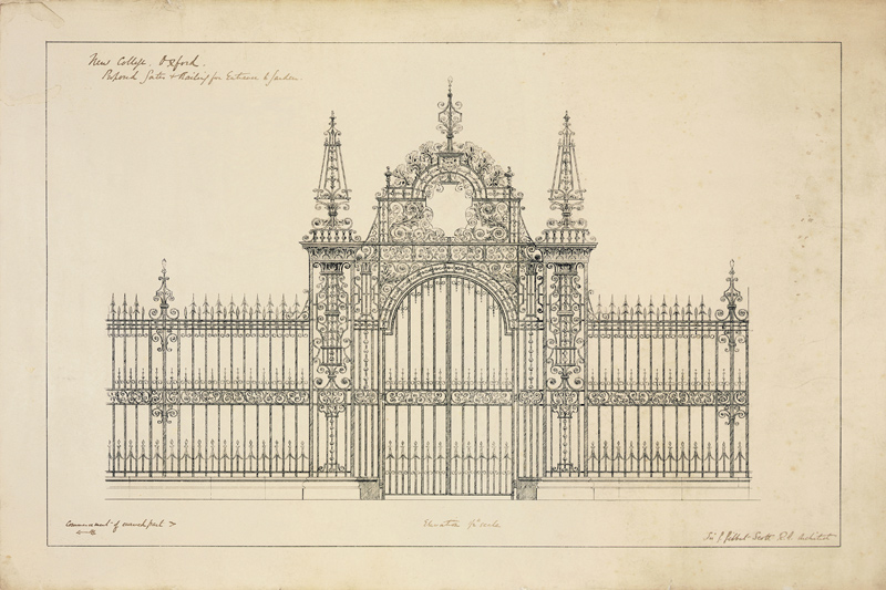 New College Oxford: Proposed Gates and Railing for Entrance to Garden van Sir George Gilbert Scott