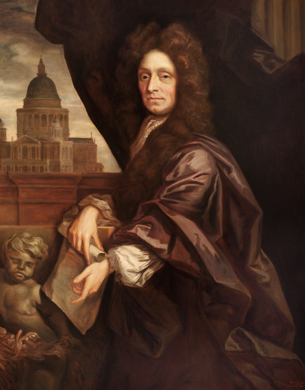 Sir Christopher Wren (1632-1723) copied by Edmund Dyer van Sir Godfrey Kneller