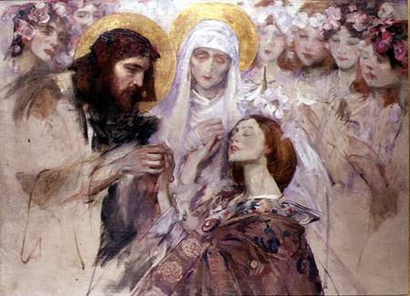Christ Blessing a Young Woman van Sir James Jebusa Shannon