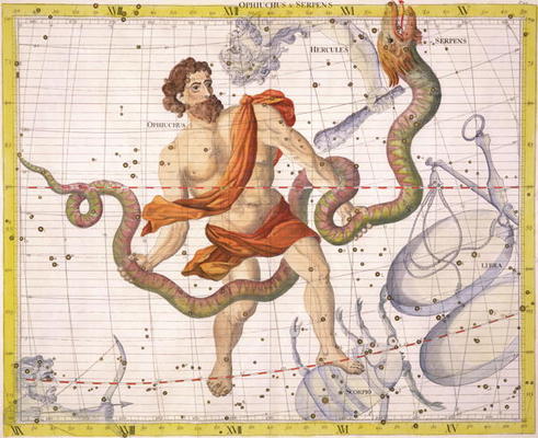 Constellation of Ophiucus and Serpens, plate 22 from 'Atlas Coelestis', by John Flamsteed (1646-1710 van Sir James Thornhill