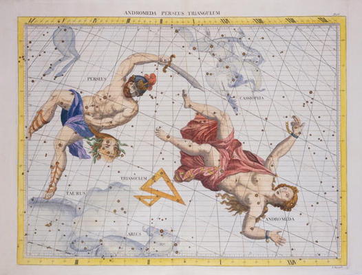 Constellation of Perseus and Andromeda, from 'Atlas Coelestis', by John Flamsteed (1646-1719), pub. van Sir James Thornhill