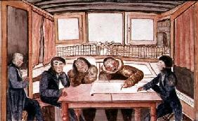 Two eskimos, Ikmalik and Apelaglui sketching the coast of King William Island on board the `Victory'
