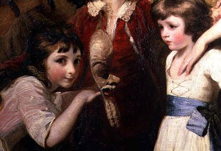 Two Girls, One Playing with a Mask, detail from the painting The Fourth Duke of Marlborough and his van Sir Joshua Reynolds