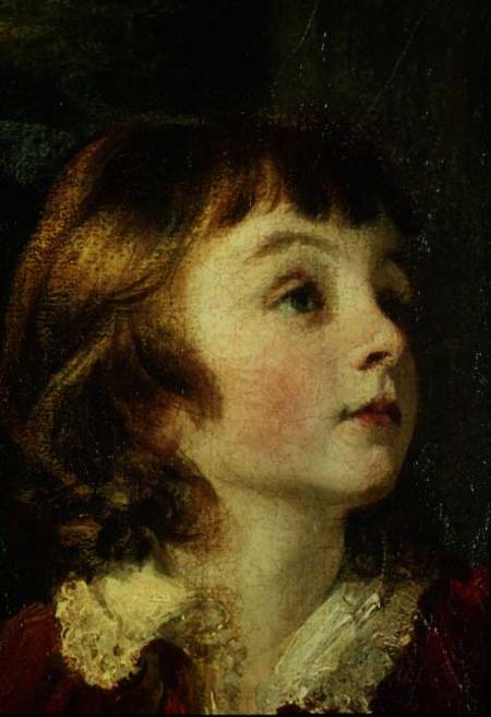 Head of a child detail from the painting the Fourth Duke of Marlborough (1739-1817) and his Family van Sir Joshua Reynolds