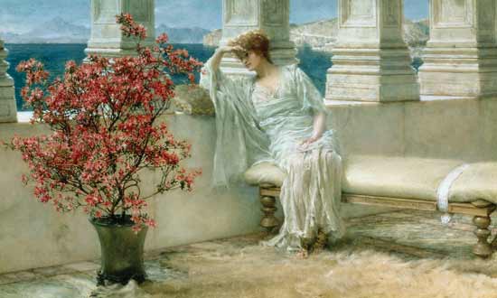 Her eyes are with thoughts and they are far away van Sir Lawrence Alma-Tadema