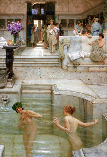 Het favoriete tijdverdrijf in bad  van Sir Lawrence Alma-Tadema