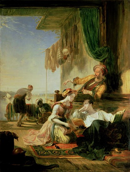 Lord Byron reposing in the house of a fisherman having swum the Hellespont van Sir William Allan