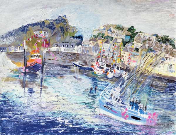 Fishing Harbour, Newlyn, Cornwall, 2005 (oil pastel & acrylic on board)  van Sophia  Elliot