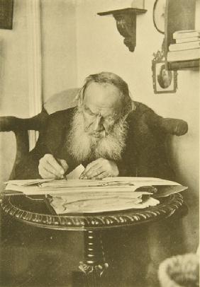 Leo Tolstoy at the work