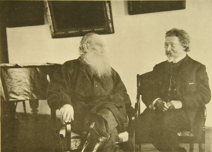 Leo Tolstoy with the painter Ilya Repin (1844–1930) van Sophia Andreevna Tolstaya