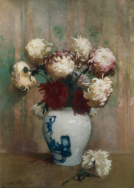 Chrysanthemen in einer asiatischen Vase. van Soren Emil Carlsen