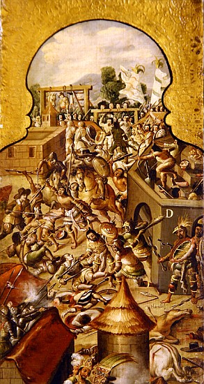 Depiction of the atrocities committed during the fighting for the conquest of the Temple Mayor and t van Spanish School