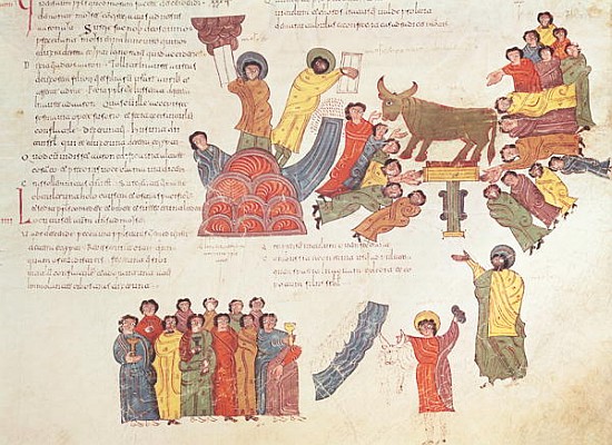 Fol.46r Adoration of the Golden Calf, from the ''Bible Mozarabe'' van Spanish School
