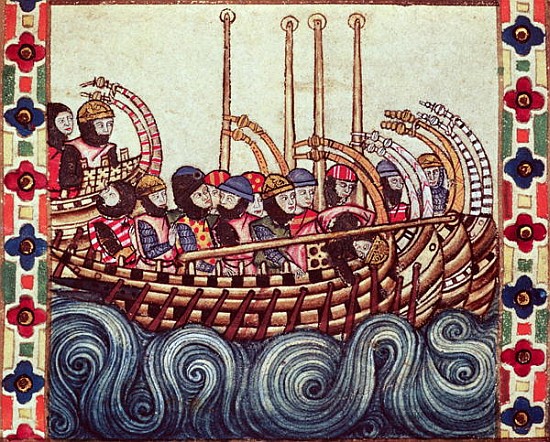 Fol.53r Departure of a Boat for the Crusades, written in Galacian for Alfonso X (1221-84) van Spanish School