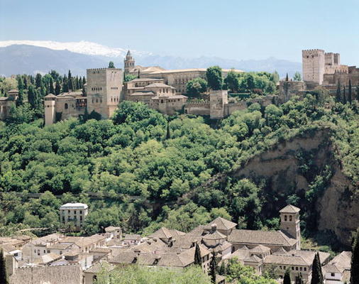 View of the Palace of the Alhambra from the north-east, 14th-16th century (photo) van Spanish School