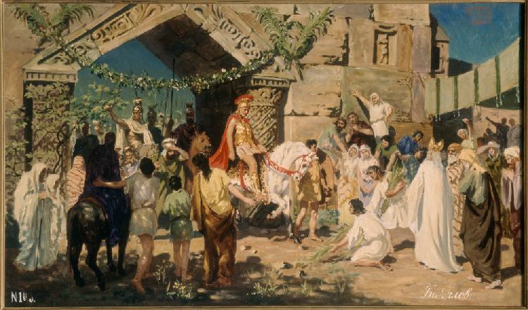 Alexander der Große vor den Toren von Jerusalem van Stepan Wladislawowitsch Bakalowitsch