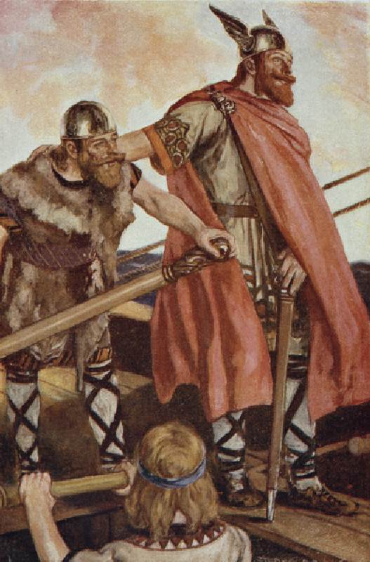 Erik the Red (950-1003/04) sets sail for Greenland, illustration from The Book of Discovery by T.C.  van Stephen Reid