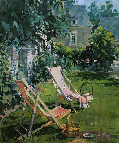 Deck Chairs at Coudray, 1998 (oil on canvas) 