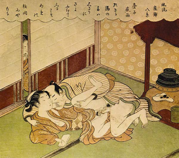 Two Lovers (Shunga - erotic woodblock print) van Suzuki Harunobu