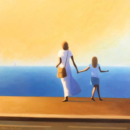 Mère et fille devant la mer , inspiré de la Promenade des Anglais , Nice
