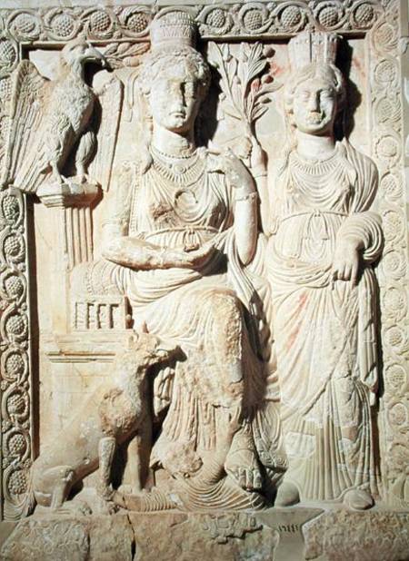 Relief depicting Princess Zenobia (d.p.272) and a female companion van Syrian School