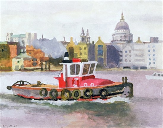 Red Tug passing St. Pauls, 1996 (w/c & gouache on paper)  van Terry  Scales